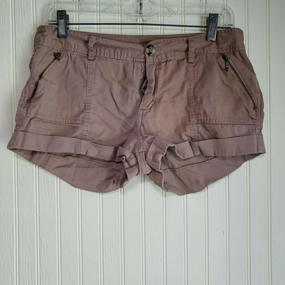 FCNY Shorts Womens M Brown Cotton Twill Utility Cuffed Zip Pocket Casual
